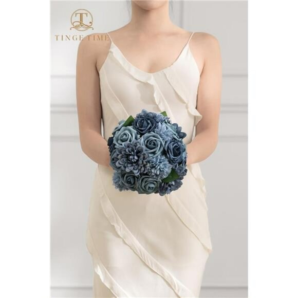 Dusty Blue Artificial Roses Combo Box Fake Flowers for Wedding Bouquets Centerpi - Picture 7 of 8